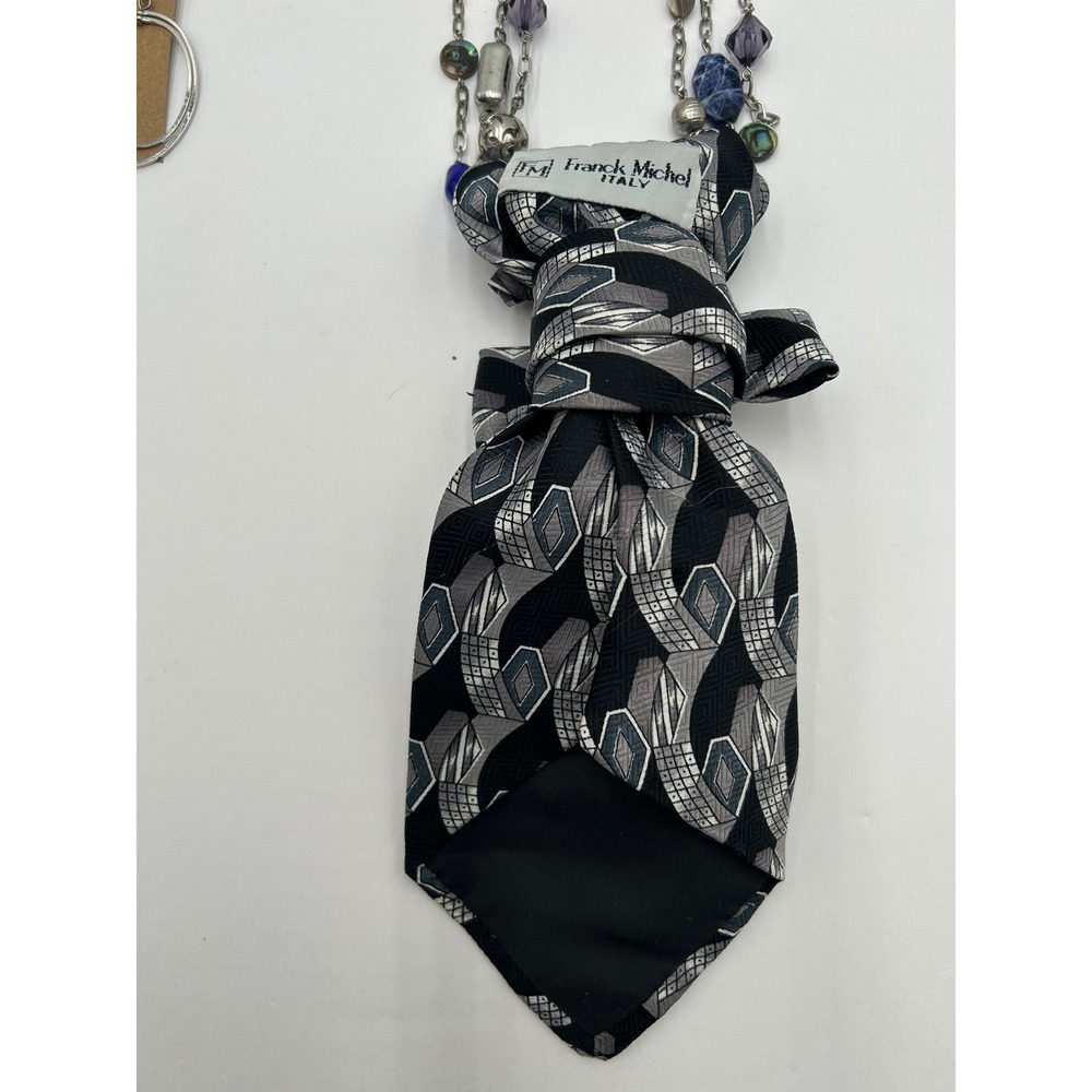 Franck Michel Italy Silk Tie Necklace Lion Brooch & Hoop Earrings Set Maximalist - Picture 7 of 11